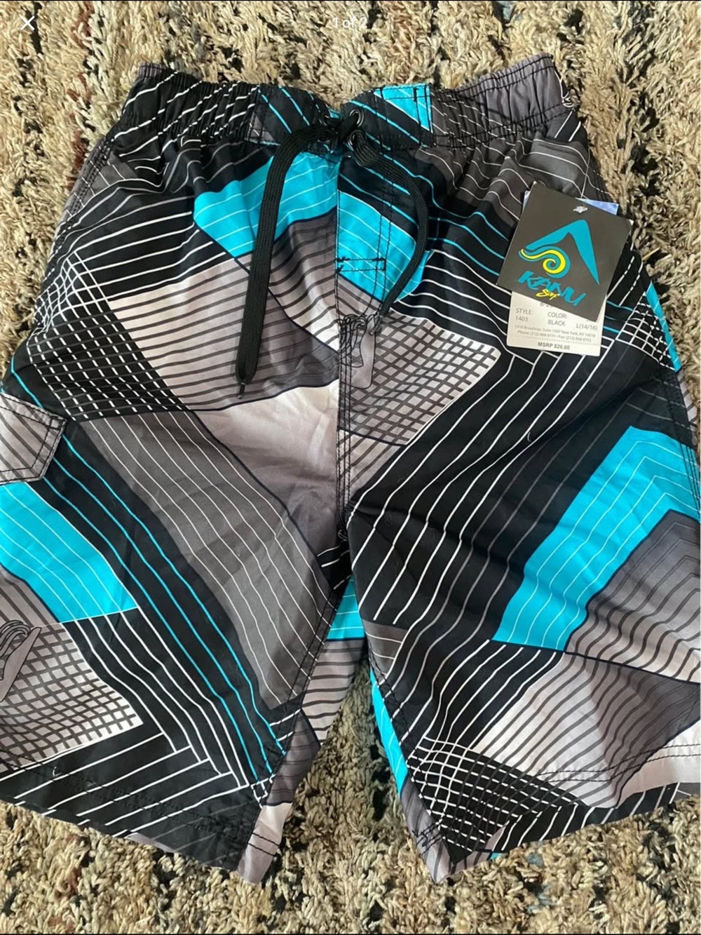 Kanu Surf Boys Black, Gray & Teal Geometric Board Shorts. L(14/16)